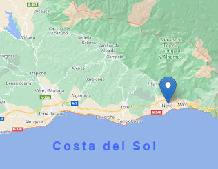 map of eastern Costa del Sol with Nerja
